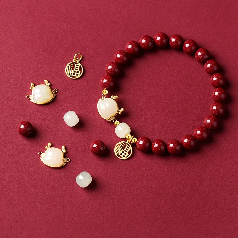 Baozhi Reconstructed Cinnabar Jade Bracelets Unisex-38