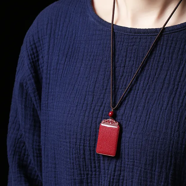 Baozhi Reconstructed Cinnabar Jade Pendants Unisex-2