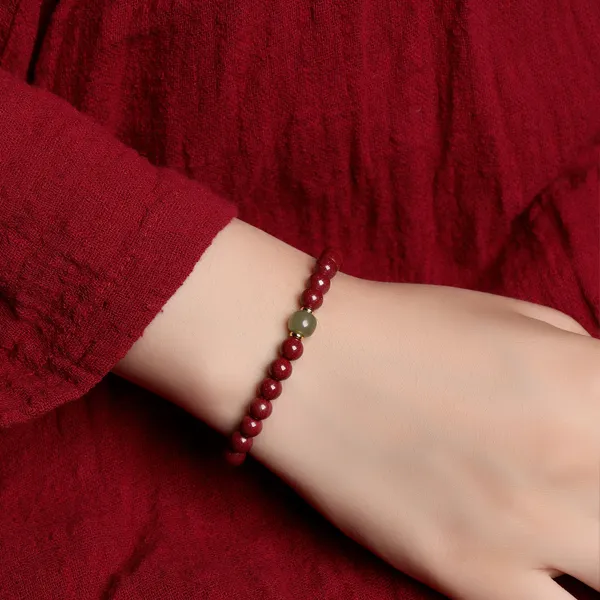 Baozhi Reconstructed Cinnabar Jade Bracelets Unisex-4