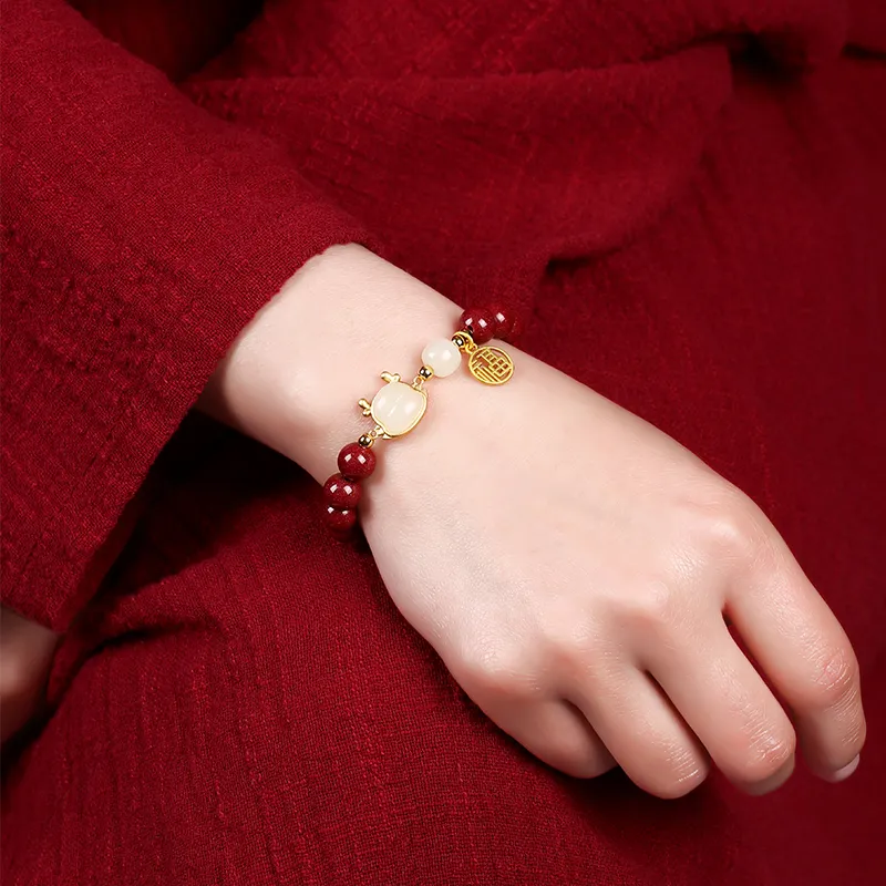 Baozhi Reconstructed Cinnabar Jade Bracelets Unisex-34