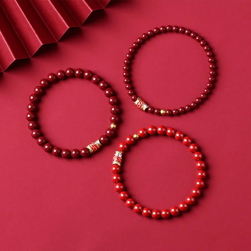 Baozhi Reconstructed Cinnabar Jade Bracelets Unisex-9