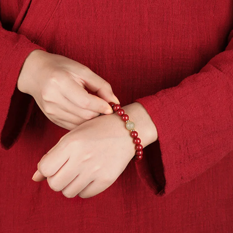 Baozhi Reconstructed Cinnabar Jade Bracelets Unisex-28
