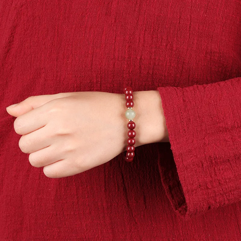 Baozhi Reconstructed Cinnabar Jade Bracelets Unisex-30