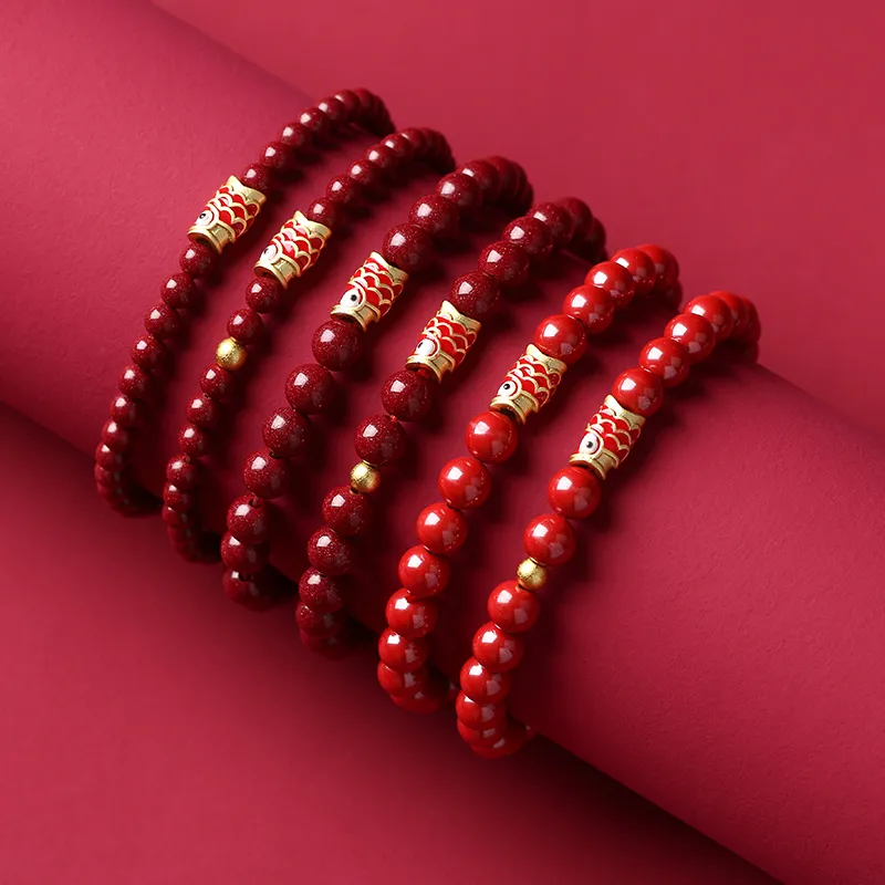 Baozhi Reconstructed Cinnabar Jade Bracelets Unisex-3