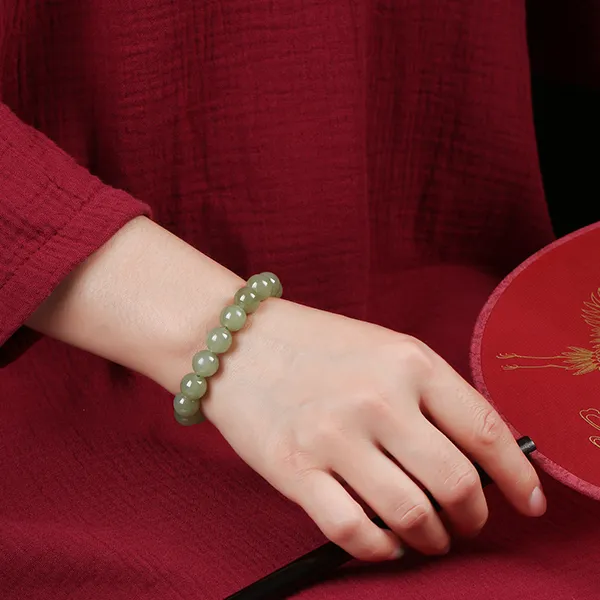 Baozhi Hetian Jade Bracelets Pale Greenish White Jade Women's-3