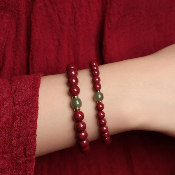 Baozhi Reconstructed Cinnabar Jade Bracelets Unisex-3
