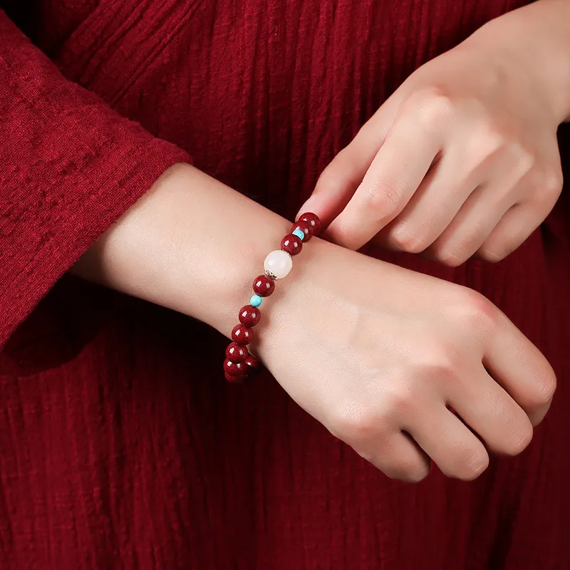 Baozhi Reconstructed Cinnabar Jade Bracelets Unisex-4