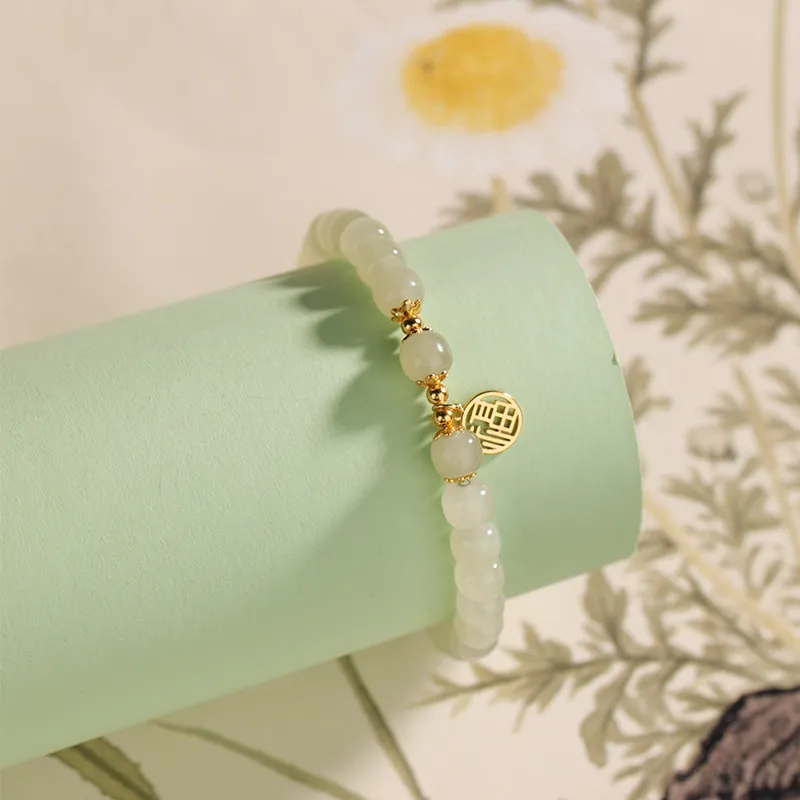 Baozhi Hetian Jade Bracelets Pale Greenish White Jade Unisex-5