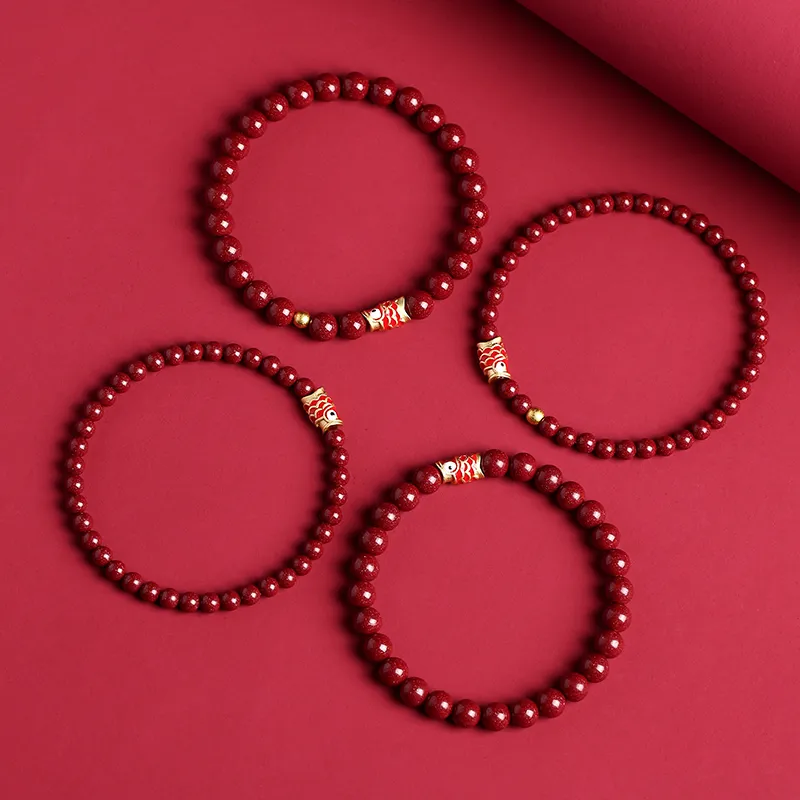 Baozhi Reconstructed Cinnabar Jade Bracelets Unisex-4