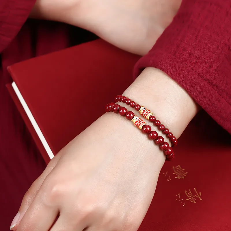 Baozhi Reconstructed Cinnabar Jade Bracelets Unisex-11