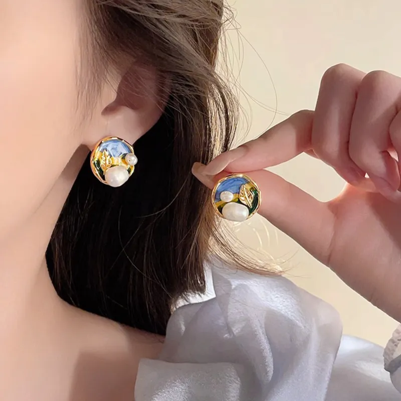 Taste The Color Pearl Stud Earrings Women's-1