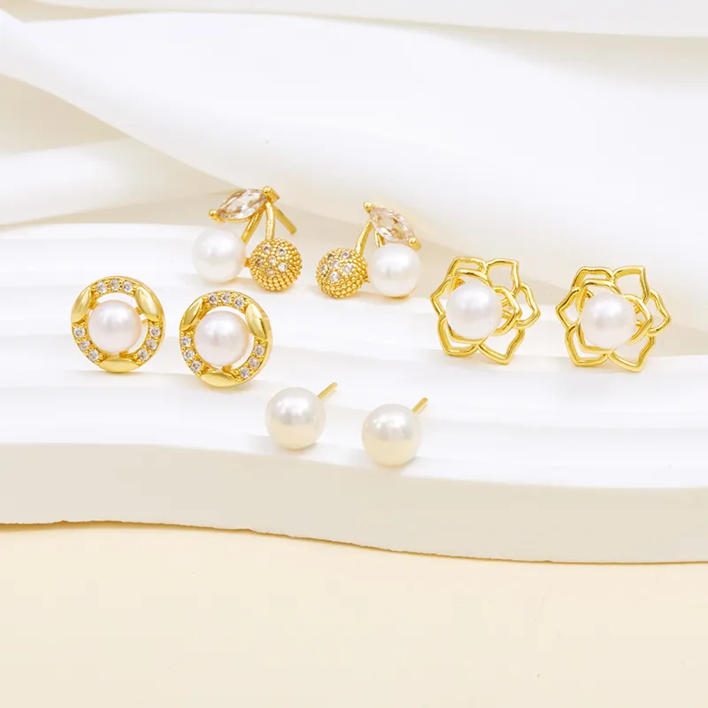 Taste The Color Pearl Stud Earrings Women's-9