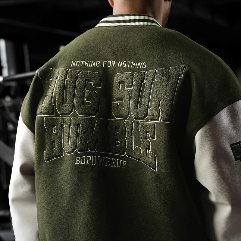 BD.POWER UP+ Baseball Jacket Unisex Army Green-2