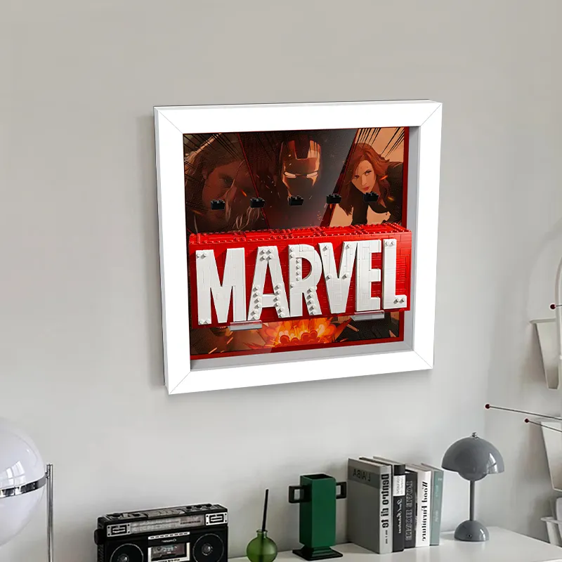 LIGHT YOUR BRICKS Compatibility LEGO 76313 Marvel Logo And Minifigure Wall Frame Model Accessories-1