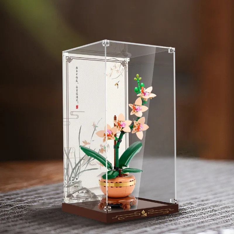 LIGHT YOUR BRICKS Compatibility Building Block 10343 Elegant Orchid 10344 Wealth Bamboo Display Case Model Accessories-3