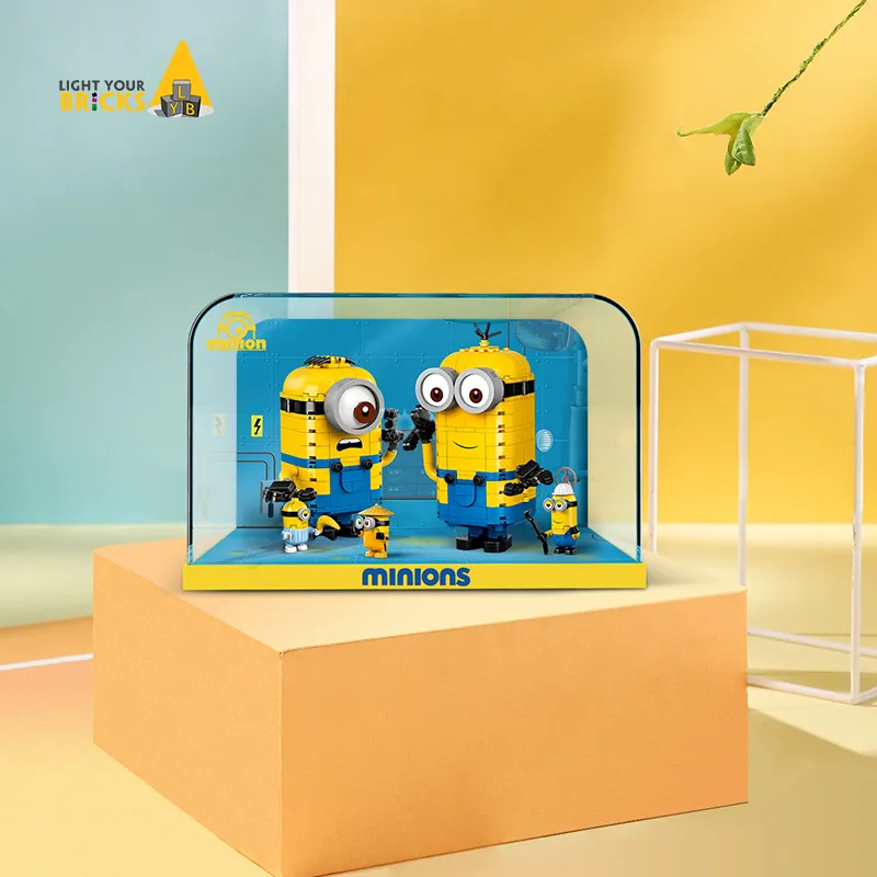 LIGHT YOUR BRICKS Minions Acrylic Display Case Toy Dust Cover Storage Box Model Accessories-4