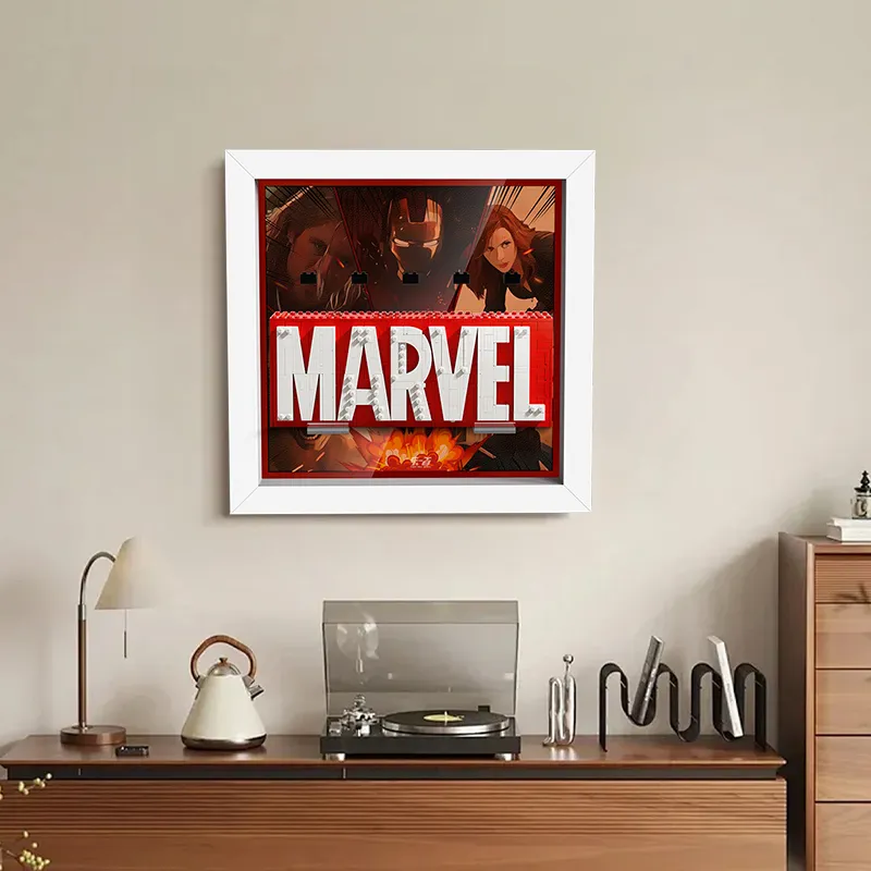 LIGHT YOUR BRICKS Compatibility LEGO 76313 Marvel Logo And Minifigure Wall Frame Model Accessories-3