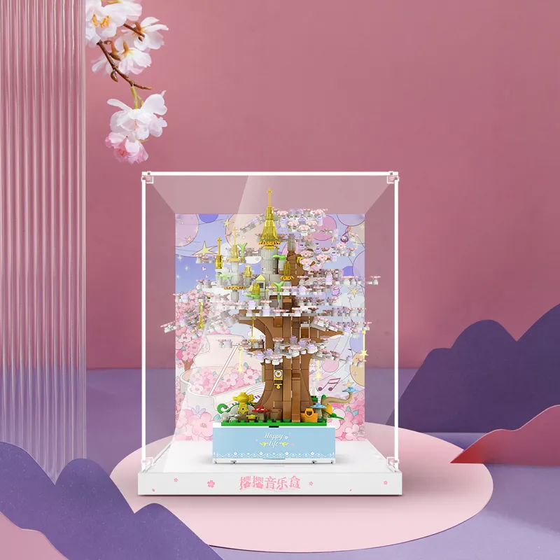 LIGHT YOUR BRICKS Joy 100 Compatibility Unmet Cherry Music Box Building Blocks Display Case Model Accessories-2