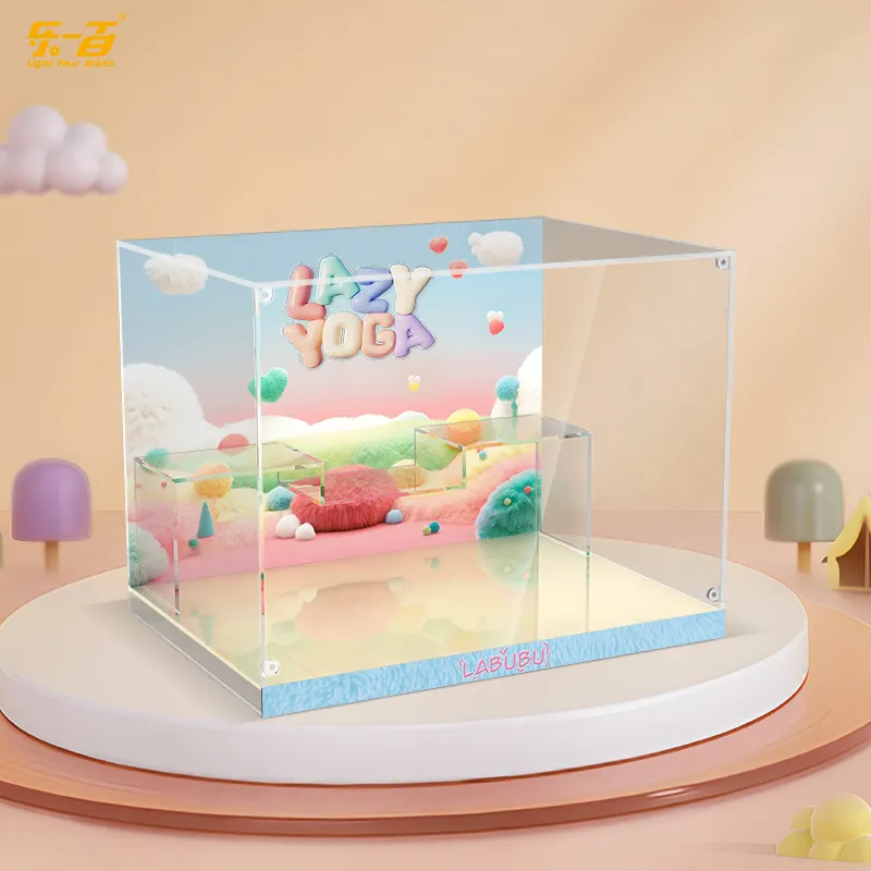 LIGHT YOUR BRICKS Compatibility Pop Mart Labubu THE MONSTERS Lazy Yoga Collection Display Case Model Accessories-3