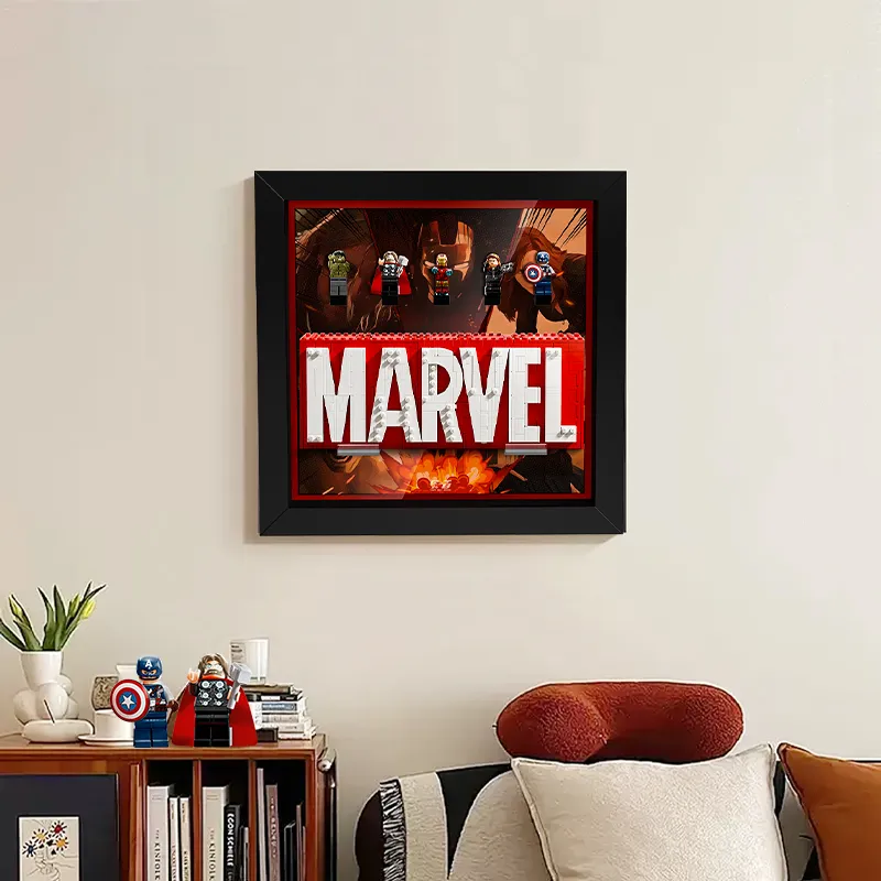 LIGHT YOUR BRICKS Compatibility LEGO 76313 Marvel Logo And Minifigure Wall Frame Model Accessories-5