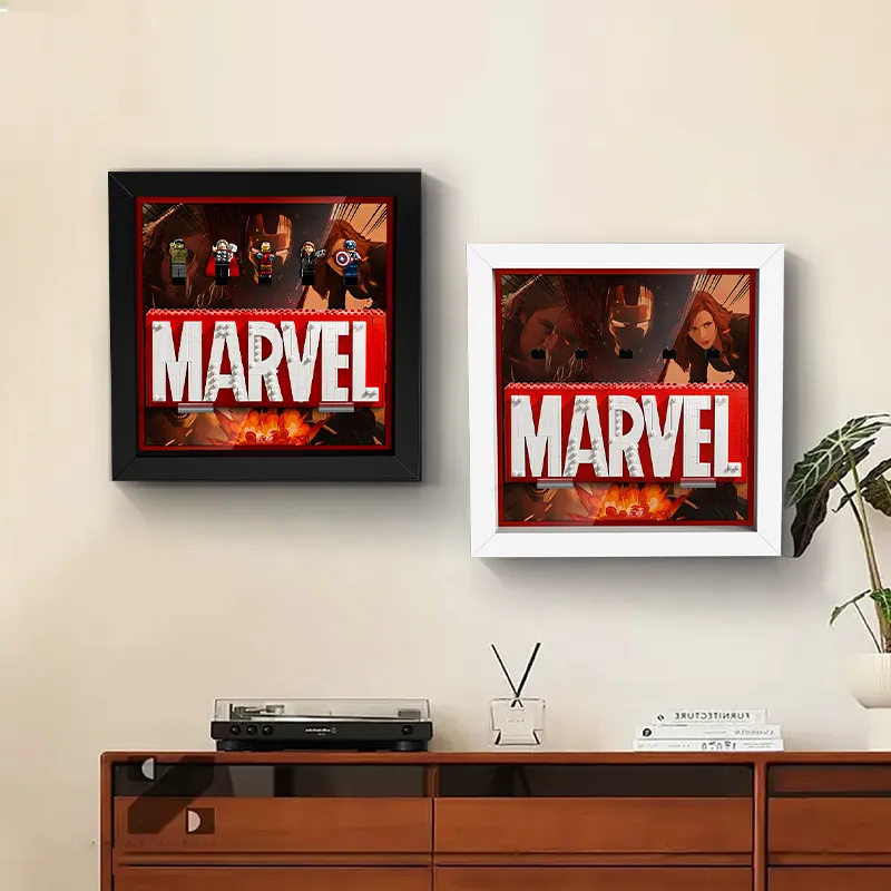 LIGHT YOUR BRICKS Compatibility LEGO 76313 Marvel Logo And Minifigure Wall Frame Model Accessories-2