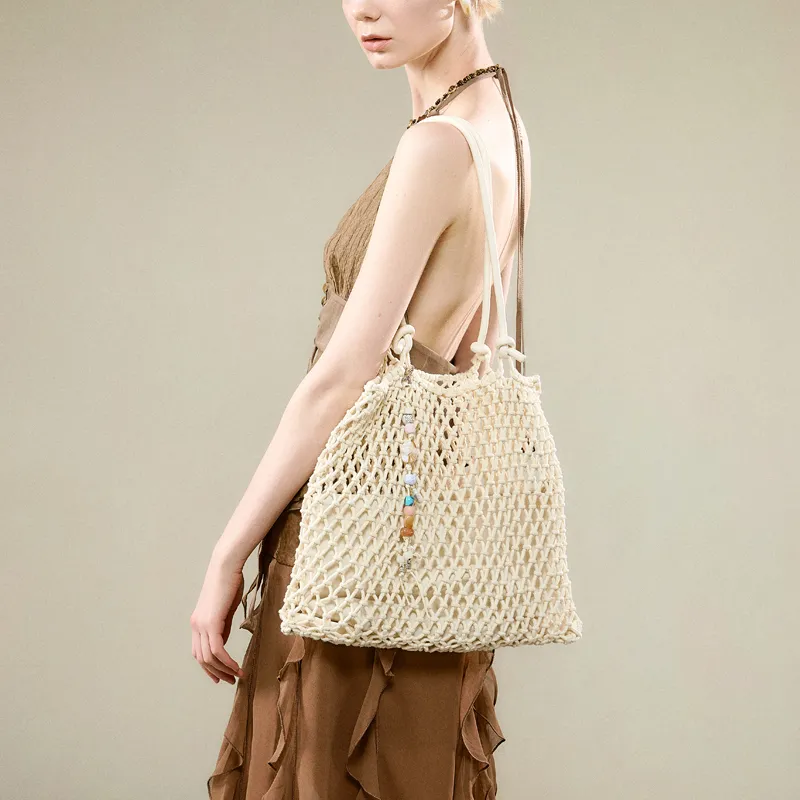 JACD Cotton Linen Blend/PU Artificial Leather Shoulder Bag Regular Women's White-2