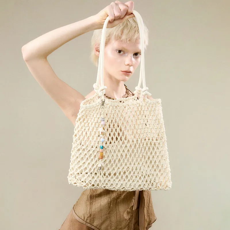 JACD Cotton Linen Blend/PU Artificial Leather Shoulder Bag Regular Women's White-6