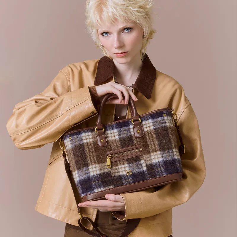 JACD Wool Blended With PU Single Shoulder Tote Bag Regular Women's Multicolor-11