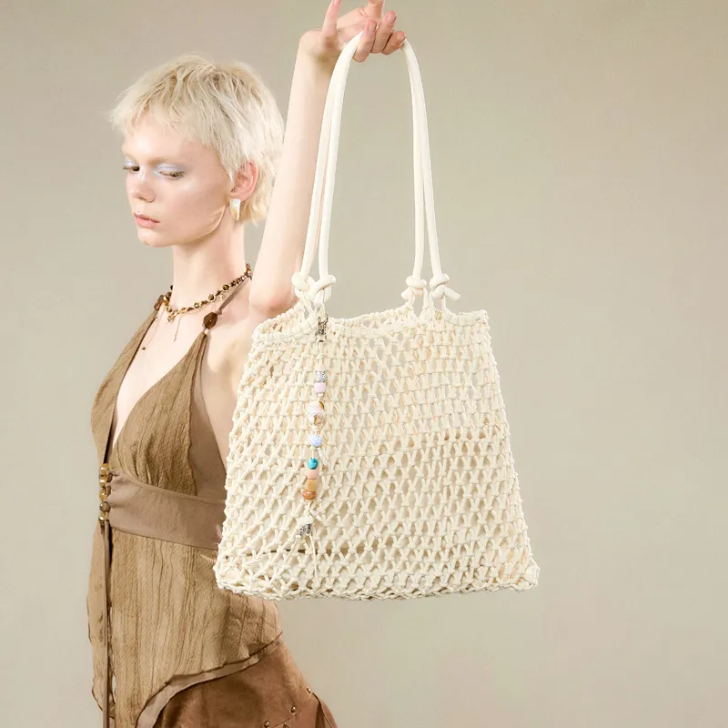 JACD Cotton Linen Blend/PU Artificial Leather Shoulder Bag Regular Women's White-1