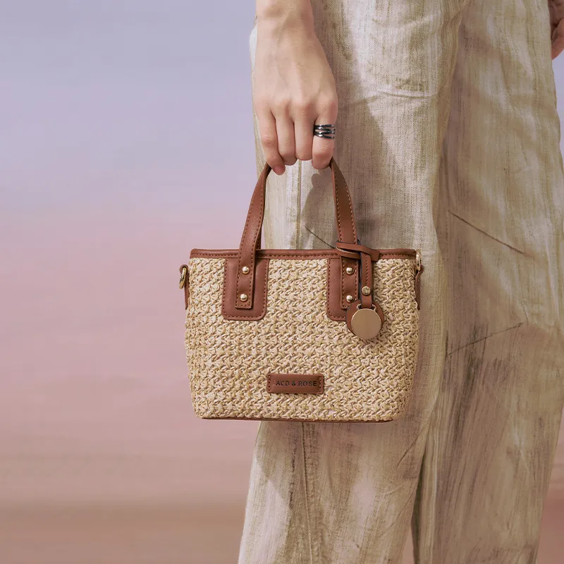 JACD Straw Woven With PU French Tote Bag Regular Women's Straw Woven Brown-4