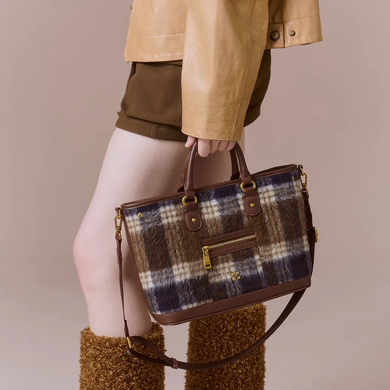 JACD Wool Blended With PU Single Shoulder Tote Bag Regular Women's Multicolor-9