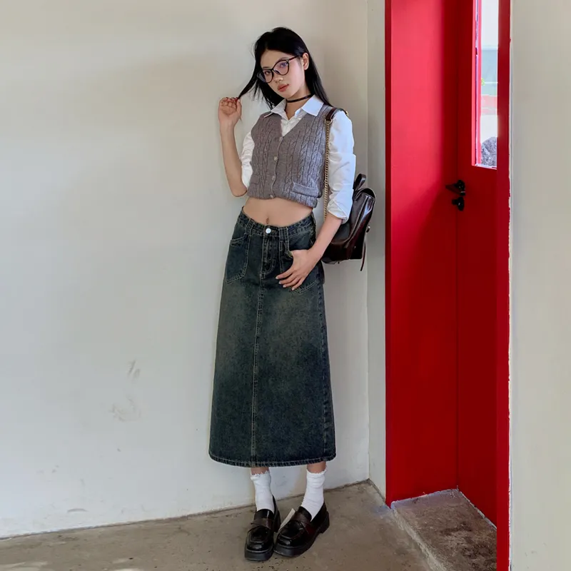 Jenna Chun Denim Long Skirt Women's-5