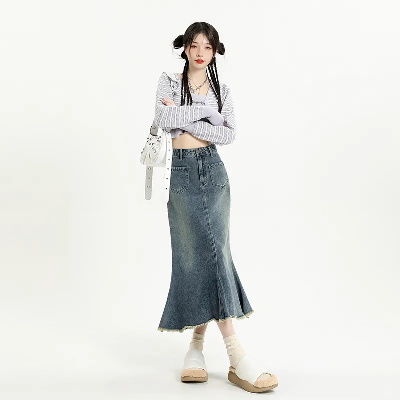 Jenna Chun Denim Long Skirt Women's Nostalgic Blue-4
