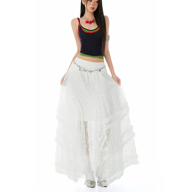 Jenna Chun Casual Long Skirt Women's White-6