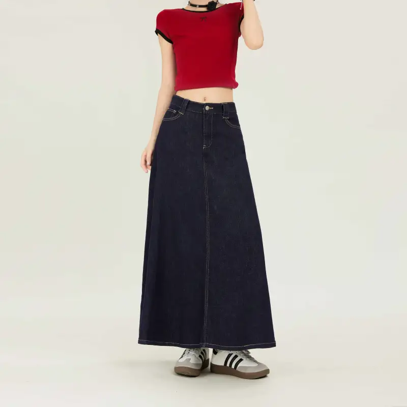 Jenna Chun Denim Long Skirt Women's Dark Blue-4