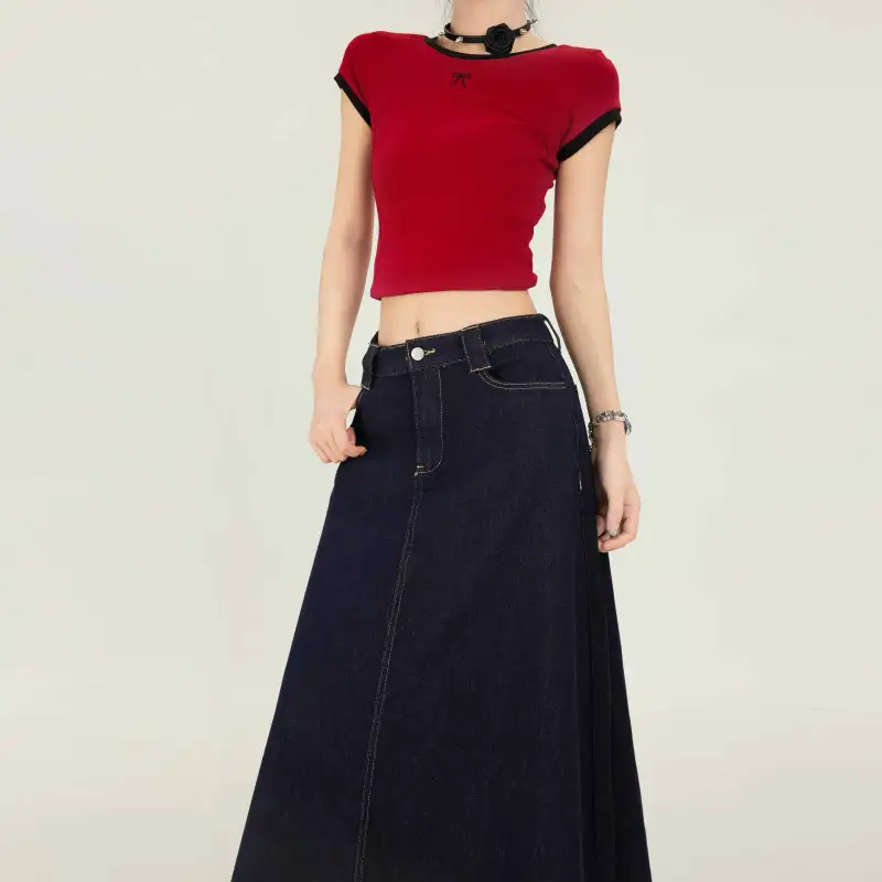 Jenna Chun Denim Long Skirt Women's Dark Blue-6