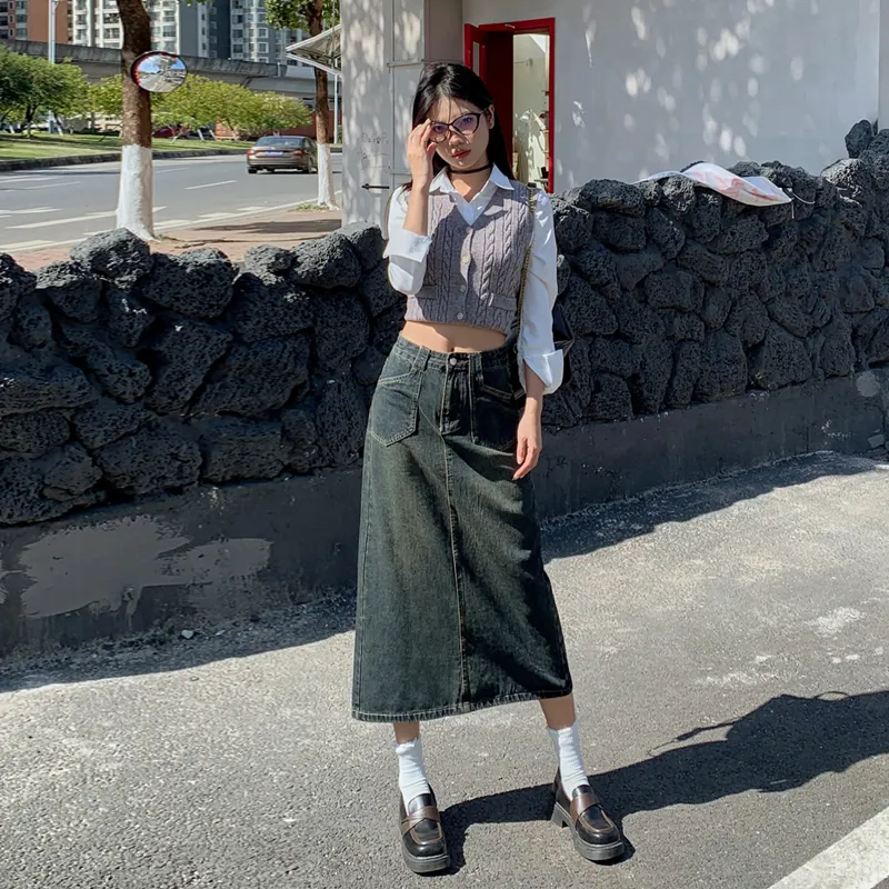 Jenna Chun Denim Long Skirt Women's-2
