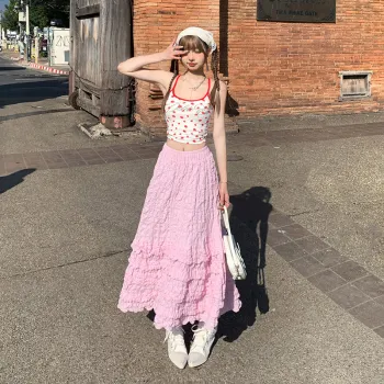 Jenna Chun Casual Long Skirts Women's Pink