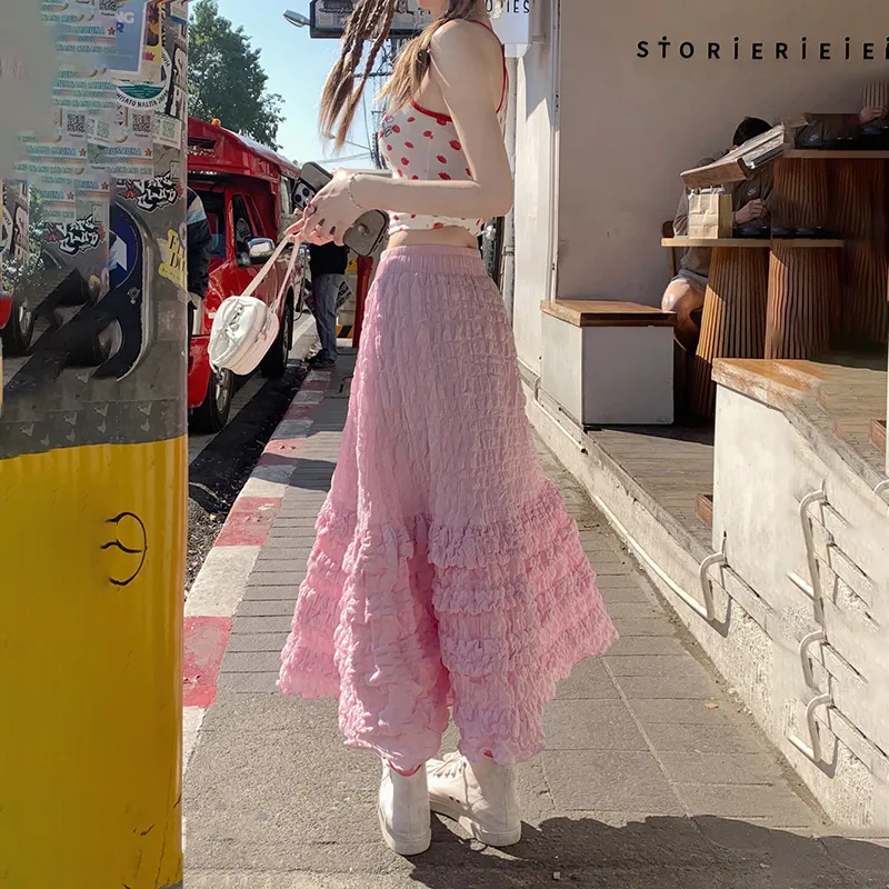 Jenna Chun Casual Long Skirts Women's Pink-5