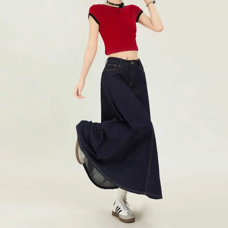 Jenna Chun Denim Long Skirt Women's Dark Blue-7