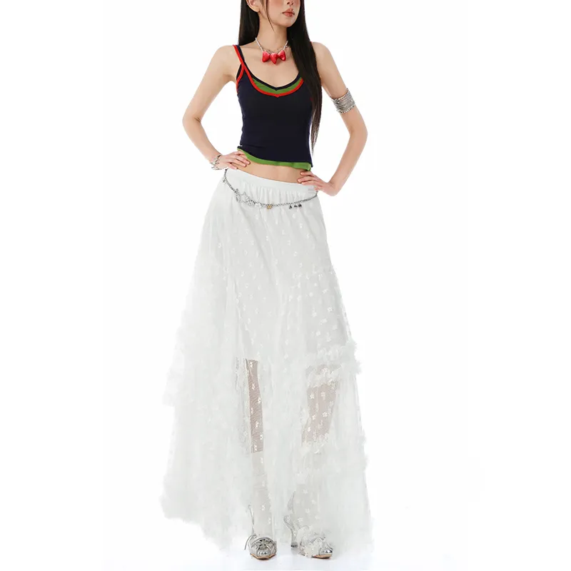 Jenna Chun Casual Long Skirt Women's White-5