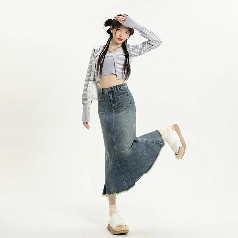 Jenna Chun Denim Long Skirt Women's Nostalgic Blue-2