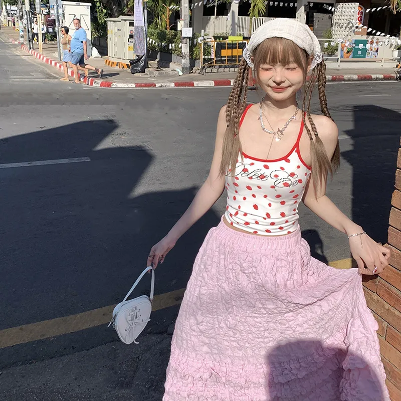 Jenna Chun Casual Long Skirts Women's Pink-4