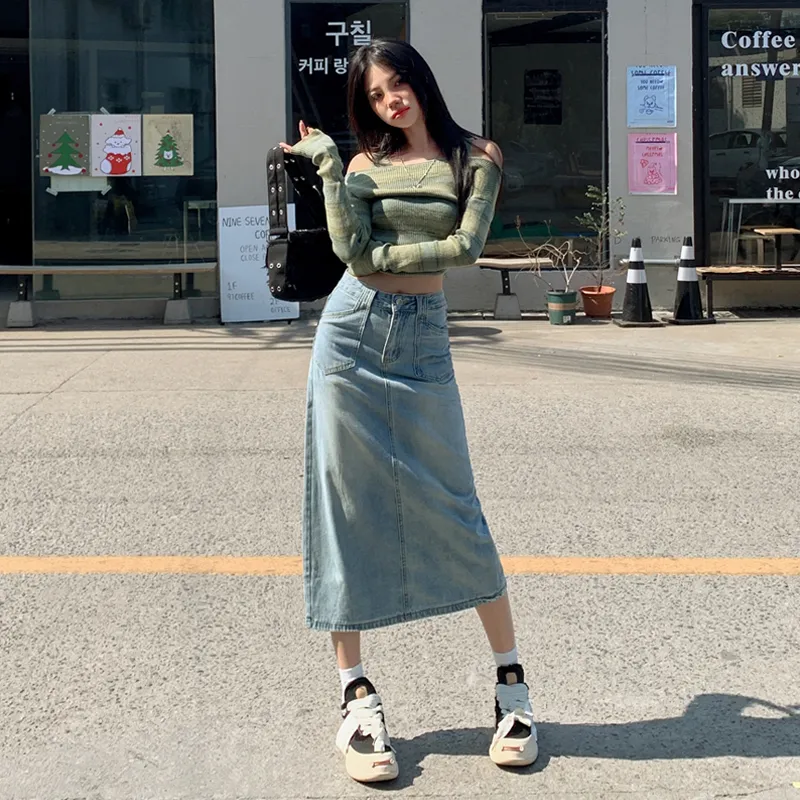 Jenna Chun Denim Long Skirt Women's-9