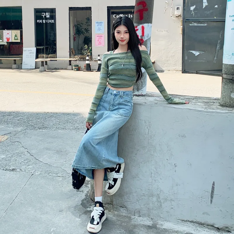 Jenna Chun Denim Long Skirt Women's-10