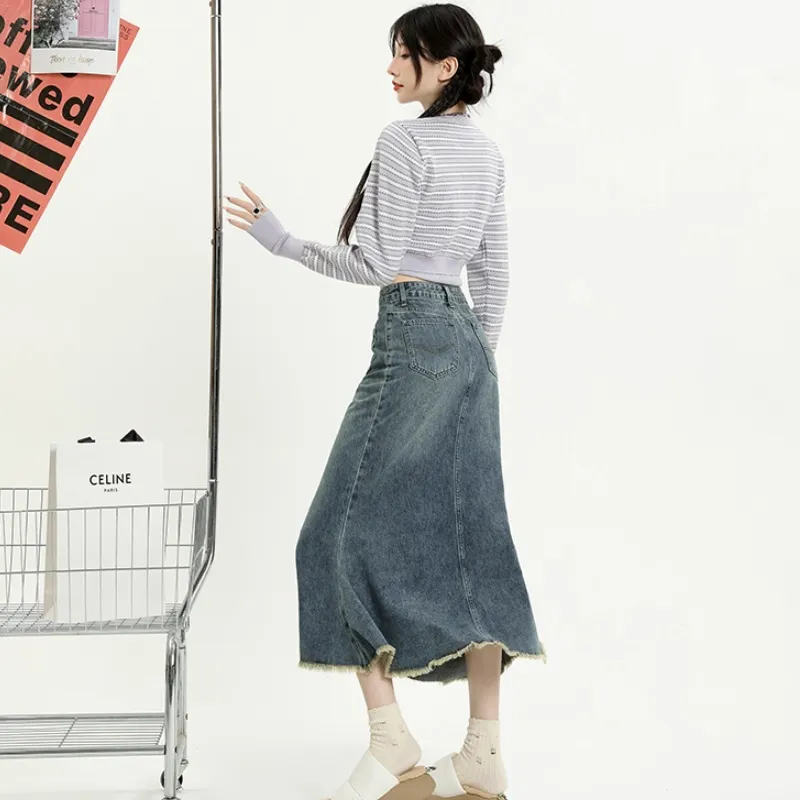 Jenna Chun Denim Long Skirt Women's Nostalgic Blue-5