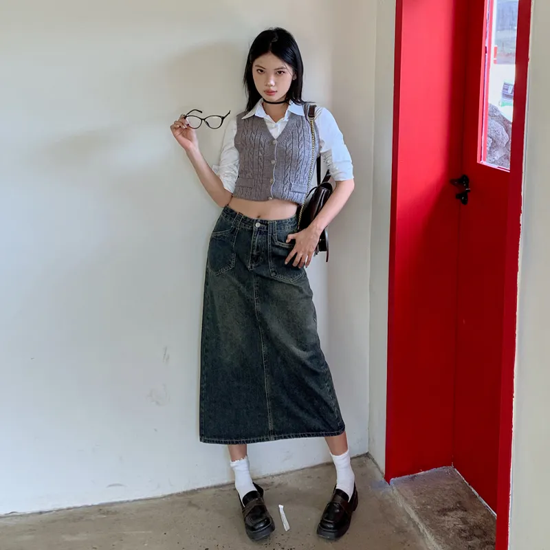 Jenna Chun Denim Long Skirt Women's-6