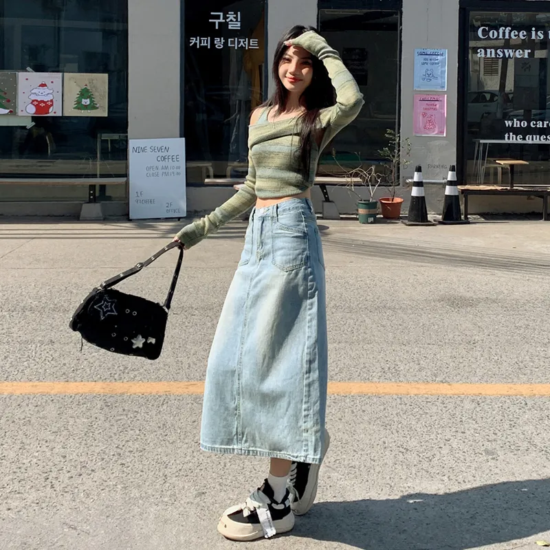 Jenna Chun Denim Long Skirt Women's-8