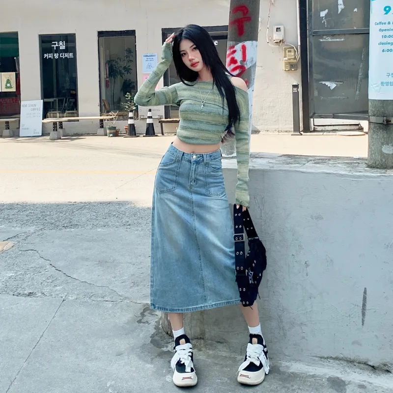 Jenna Chun Denim Long Skirt Women's-11