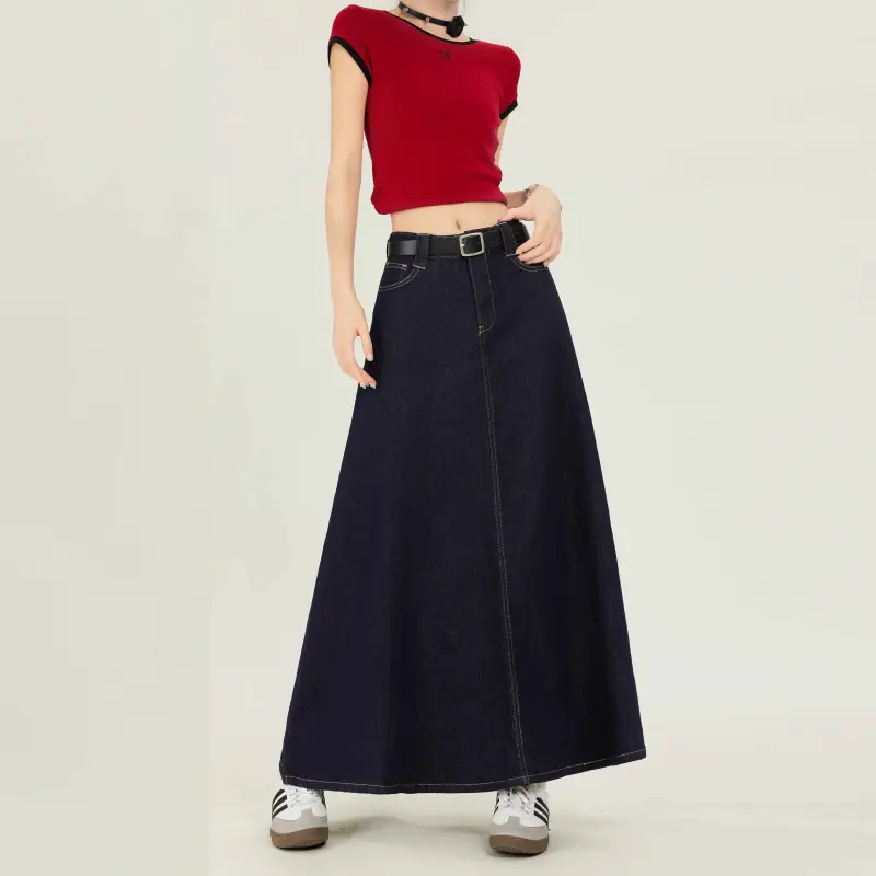 Jenna Chun Denim Long Skirt Women's Dark Blue-5